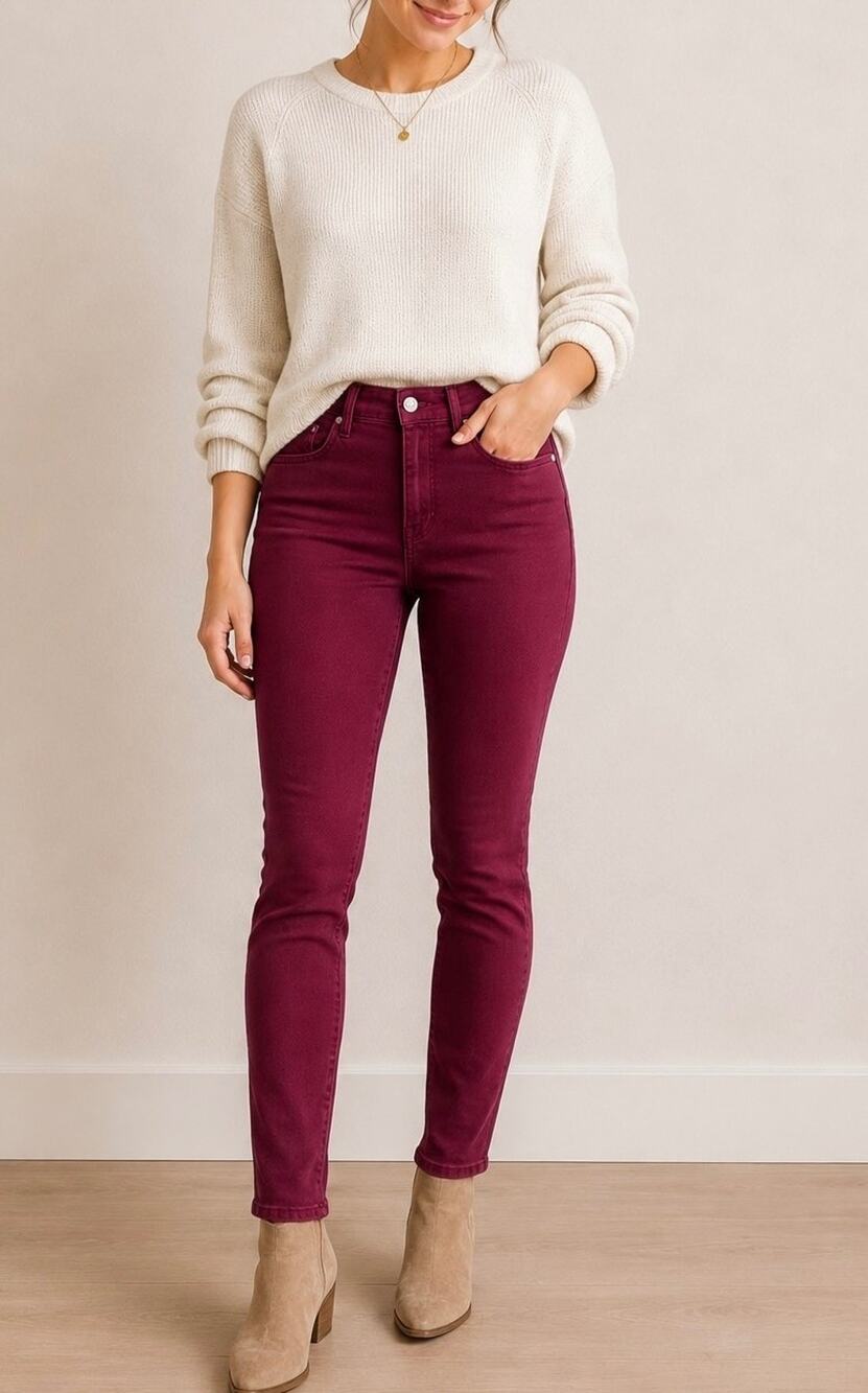 7 For All Mankind Burgundy Skinny Jeans Women’s Size 27 Stretch Ankle